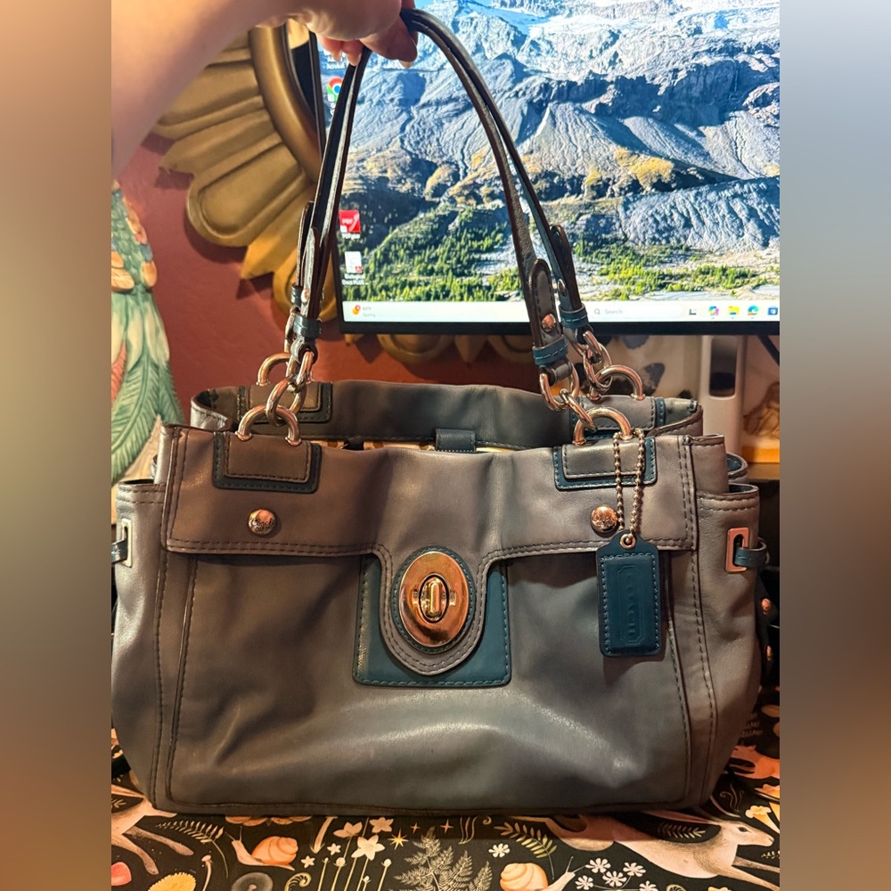 Coach Gray and Teal Shoulder Bag